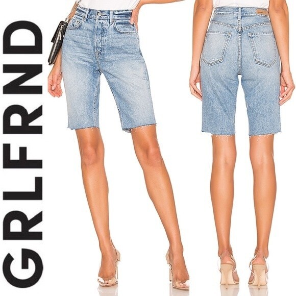 GRLFRND Pants - Grlfrnd Beverly One For The Road Denim Long Bermuda Boyfriend Jean Shorts 26